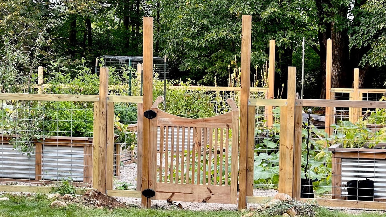 Wooden garden gate with matching fence panels